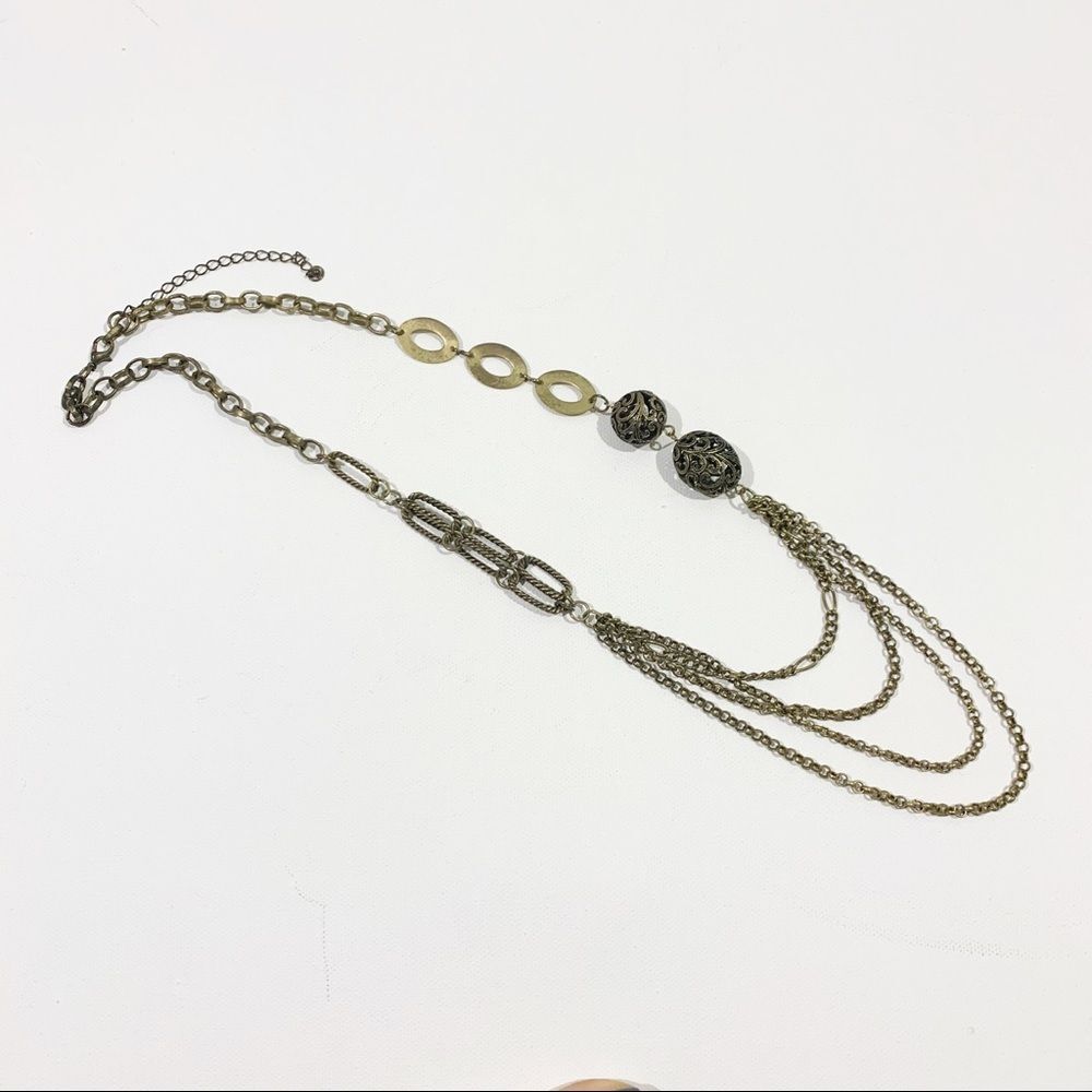 NECKLACE Gold Tone Multi Style Asymmetrical Chain - Picture 4 of 7